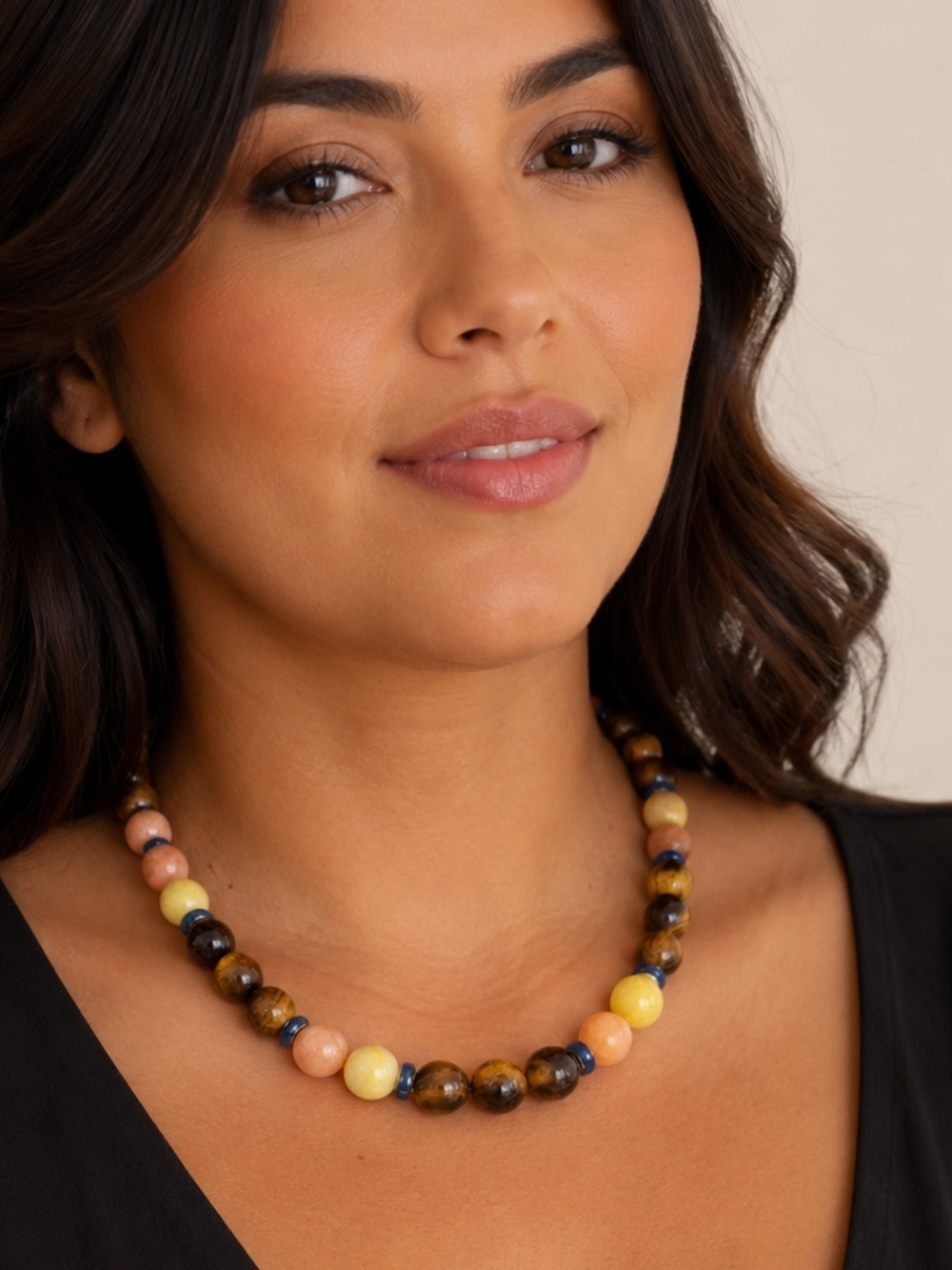 Roxanne Assoulin Multicolor Beaded Necklace Yellow, Orange & Tiger’s Eye NEW